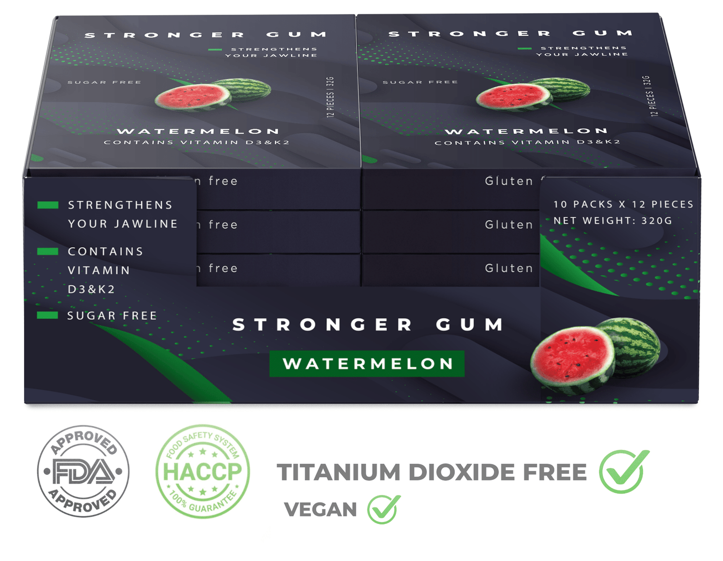 Stronger Gum für die Jawline | Wassermelone, Zuckerfrei, 120 Stück (320g) - Bester Kaugummi für die Jawline