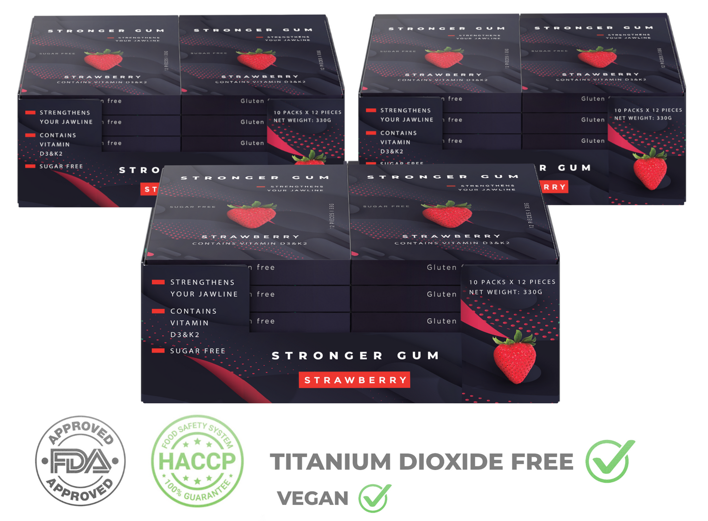 Régulière : Fraise sans sucre, 120 pièces (330g) - Le chewing-gum le plus efficace pour la mâchoire