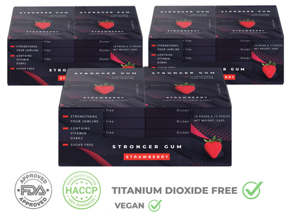 Stronger Gum für die Jawline | Erdbeere, Zuckerfrei, 120 Stück (320g) - Harter Kaugummi | Bester Kaugummi für die Kieferlinie