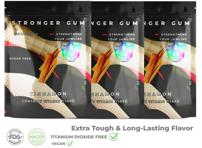 Stronger Gum EXTRA STARK | Zimt, Zuckerfrei, 60 Stück (162g) - Harter Kaugummi | Bester Kaugummi für die Kieferlinie