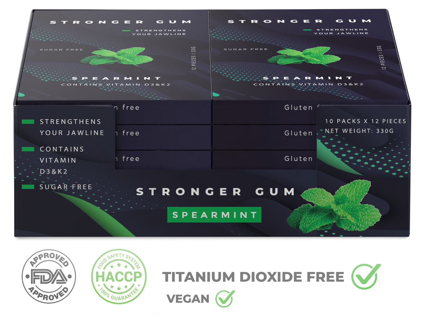 Régulière : Menthe verte sans sucre, 120 pièces (330g) - Le chewing-gum le plus efficace pour la mâchoire