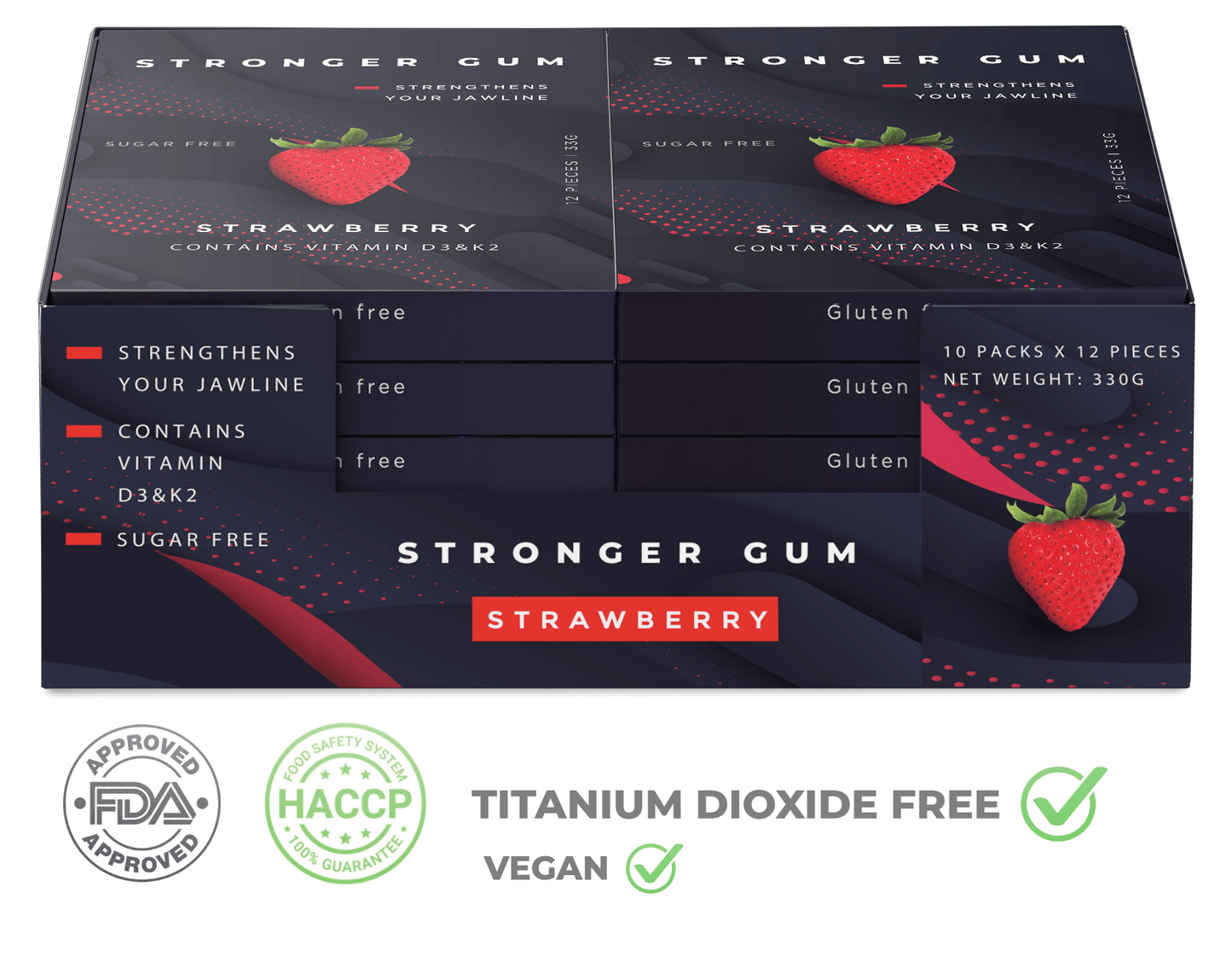 Régulière : Fraise sans sucre, 120 pièces (330g) - Le chewing-gum le plus efficace pour la mâchoire